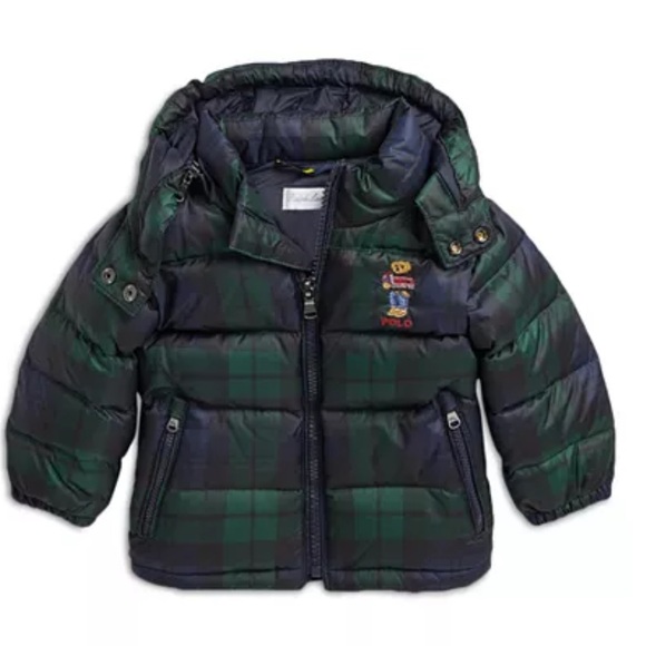 Polo Ralph Lauren Boys' Polo Bear Plaid Hooded Down Puffer Jacket NWT - Picture 1 of 12